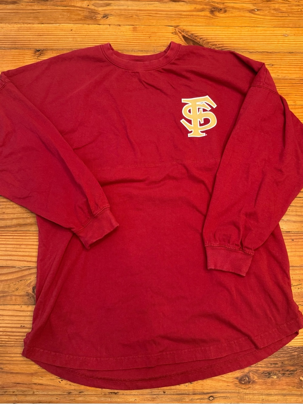 Lucky Brand Women's Long-Sleeve Crewneck in Maroon with Gold Logo